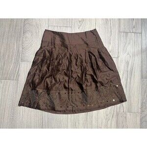 ALFANI Women’s Petite Brown BOHO Silk Blend Embellished A-Line Skirt Size 8P A8